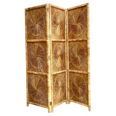 Vintage Costal Woven Rattan Folding Screen