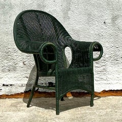 Vintage Costal Woven Rattan Lounge Chair