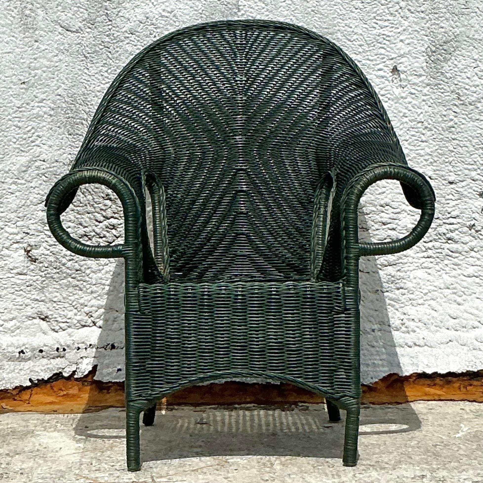 20th Century Vintage Costal Woven Rattan Lounge Chair For Sale