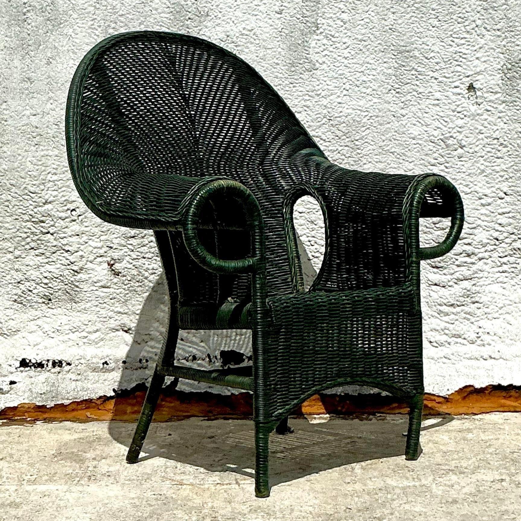 Vintage Costal Woven Rattan Lounge Chair For Sale 1