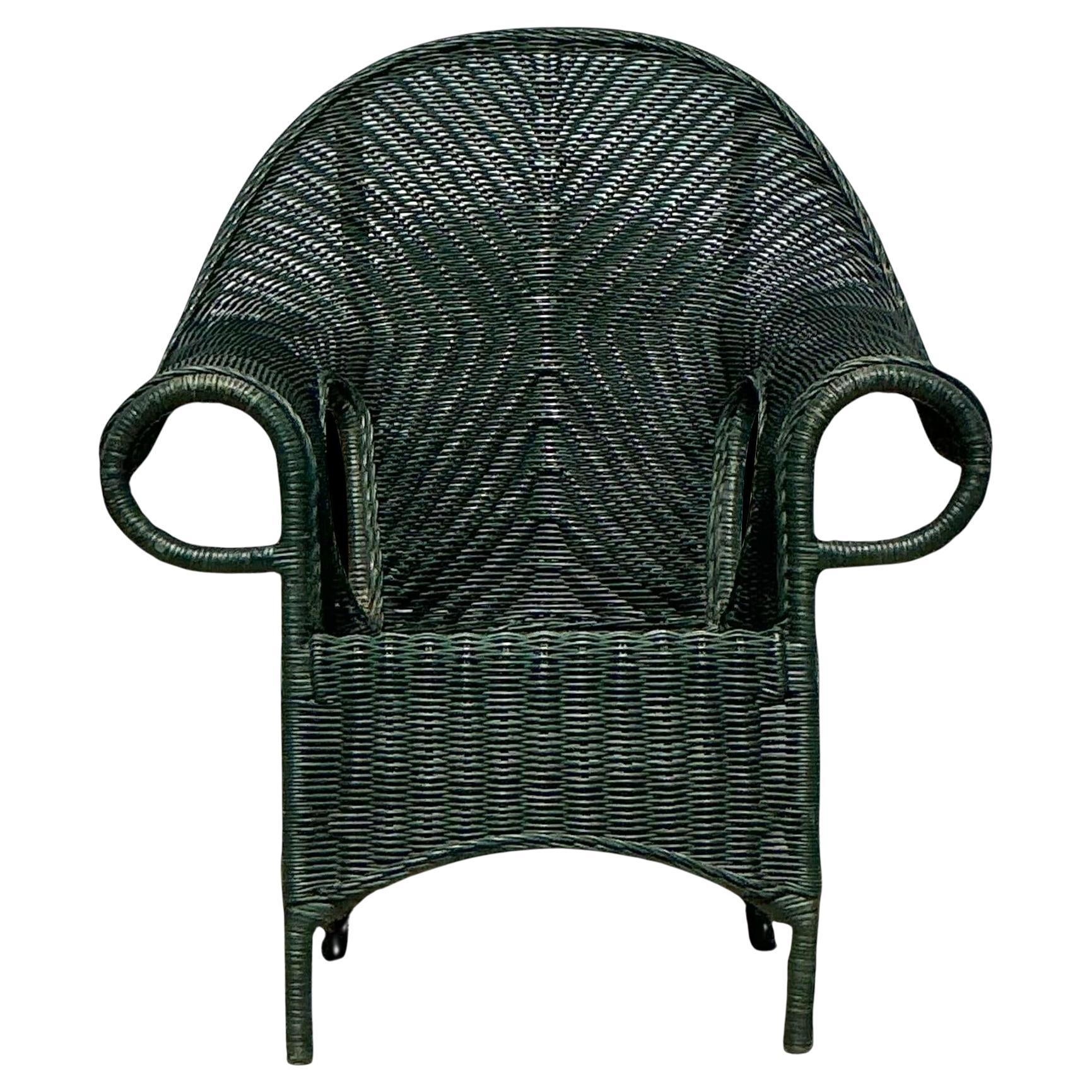 Vintage Costal Woven Rattan Lounge Chair For Sale