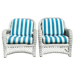 Vintage Costal Woven Rattan Lounge Chairs - a Pair
