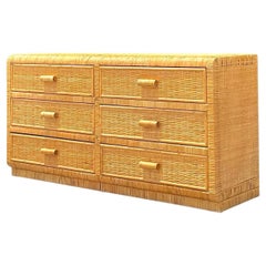 Vintage Costal Woven Rattan Six Drawer Dresser