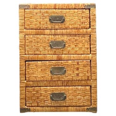 Vintage Costal Woven Rattan Small Chest of Drawers