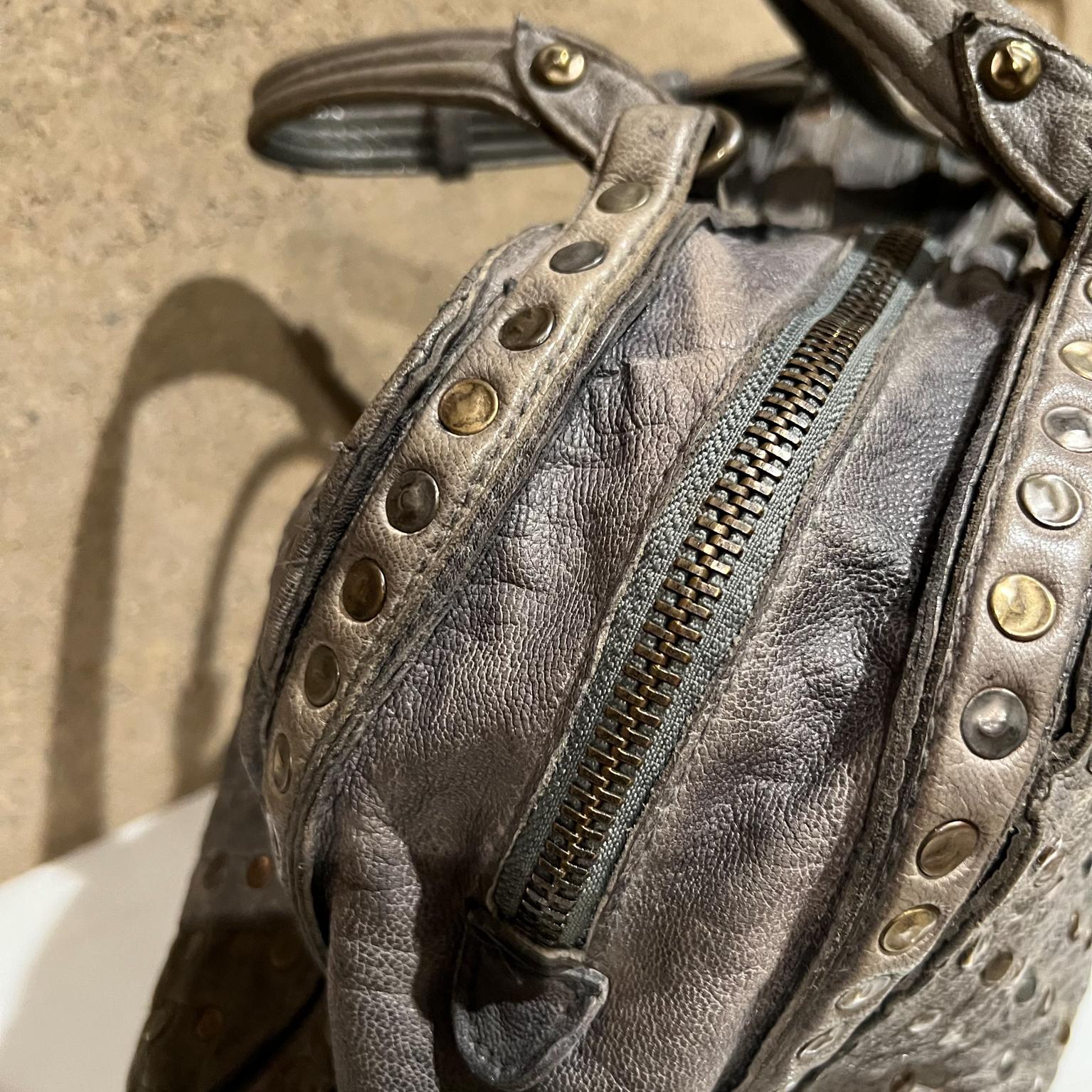 Modern Vintage Costanza Rota Studded Gray Italian Leather Tote Bag Satchel Purse Italy
