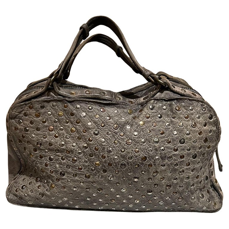 Vintage Costanza Rota Studded Gray Italian Leather Tote Bag Satchel Purse  Italy at 1stDibs