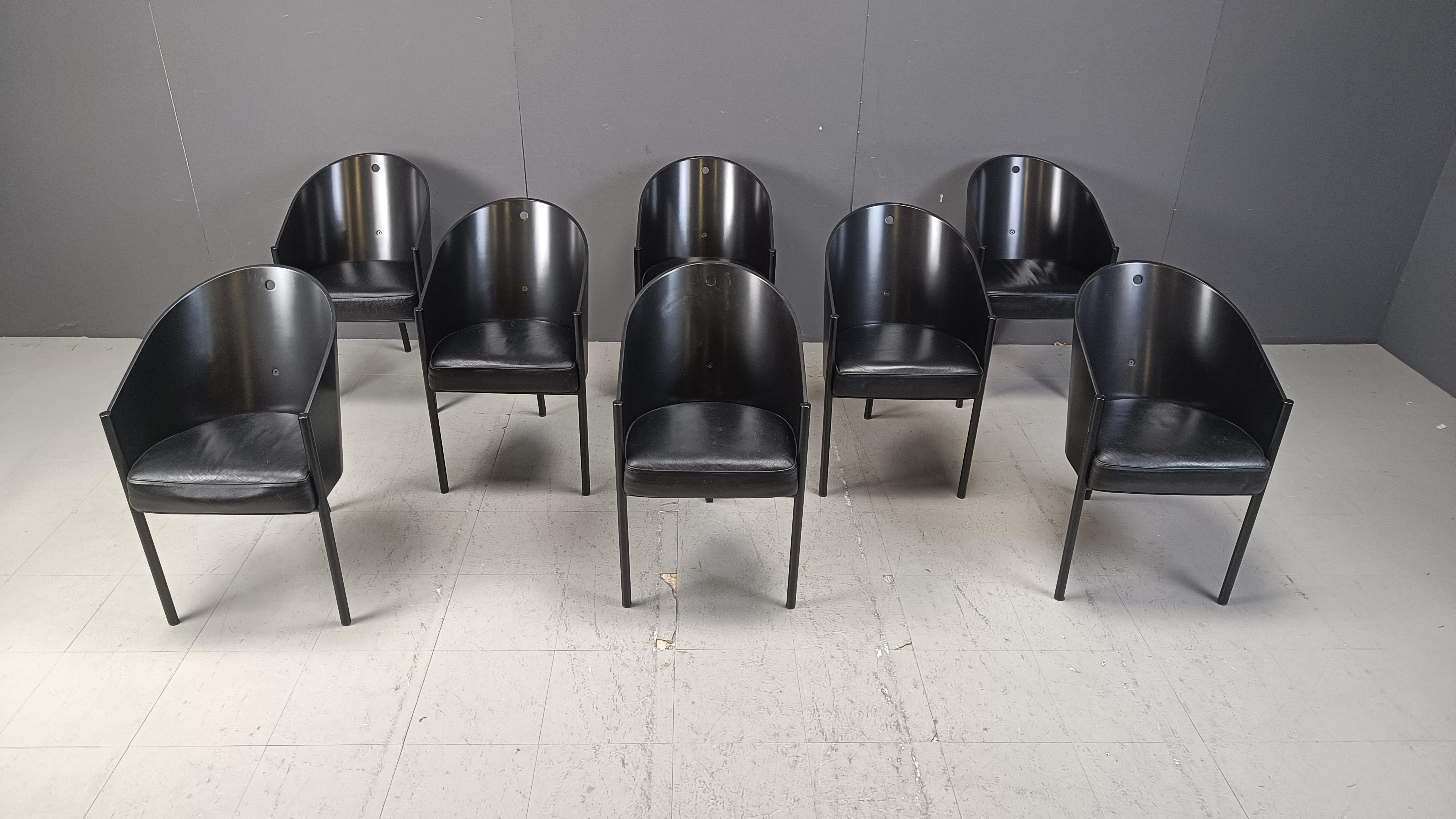 Set of 8 Costes chairs designed by Philippe Starck for Aleph.

The chairs are in good condition.

Labelled and engraved with signature.

1980s - France

Some fun facts about the chairs:
- Designed in 1984 by Philippe Starck for the Café Costes in