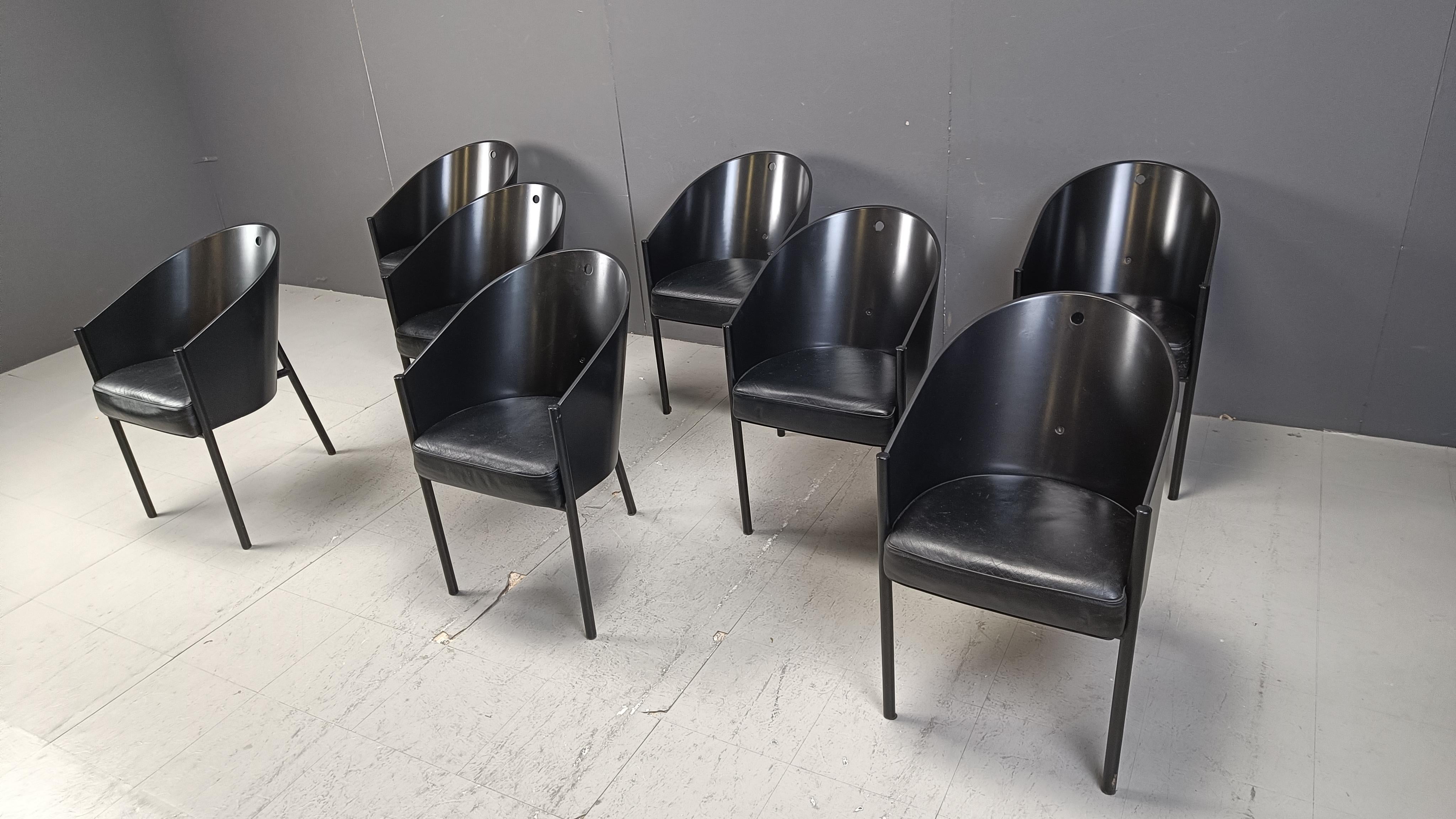 Leather Vintage Costes Chairs by Philippe Starck for Aleph, Set of 8