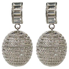 Vintage Costume Diamanté Disco Ball Sterling Dangling Earclips by Clive Kandel