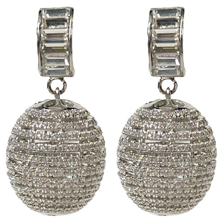 Vintage Costume Jewelry Diamanté Disco Ball Sterling Dangling Earclips For  Sale at 1stDibs