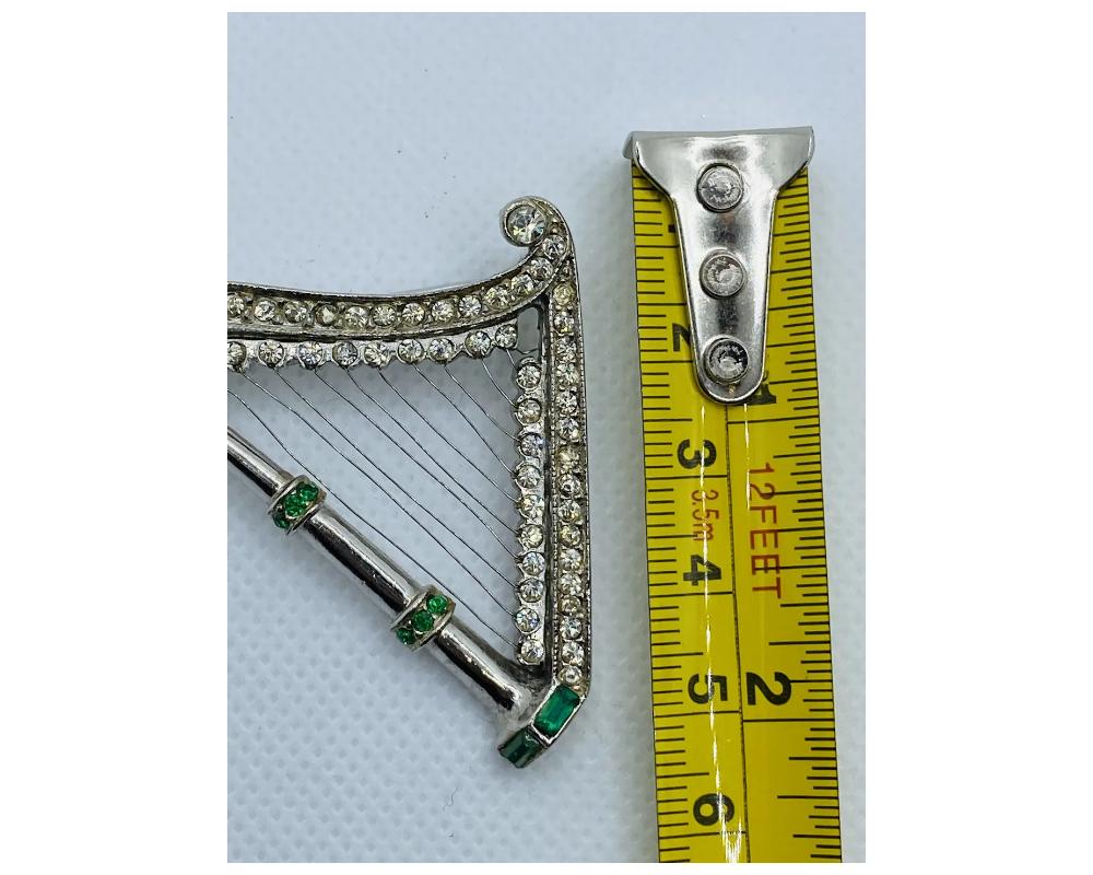 Women's Vintage Costume Jewelry Harp Brooch with Rhinestone For Sale