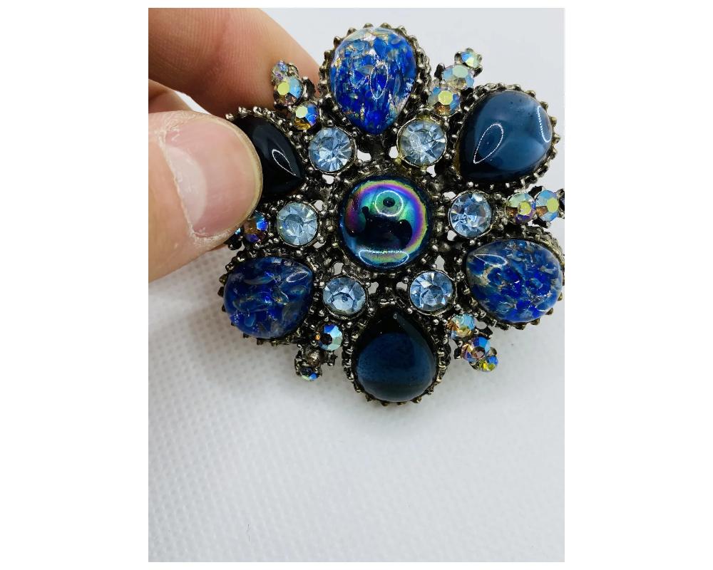 Vintage Costume Jewelry JELLY BELLY Rhinestone Brooch Pin Blue 3
