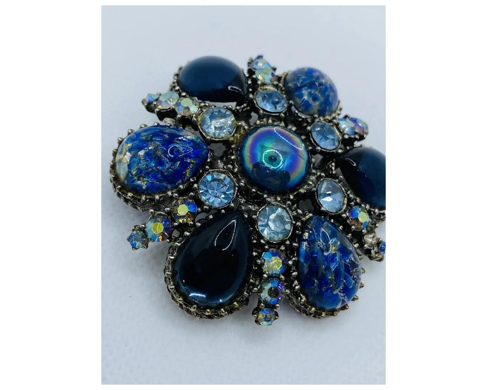 Vintage Costume Jewelry JELLY BELLY Rhinestone Brooch Pin Blue 4