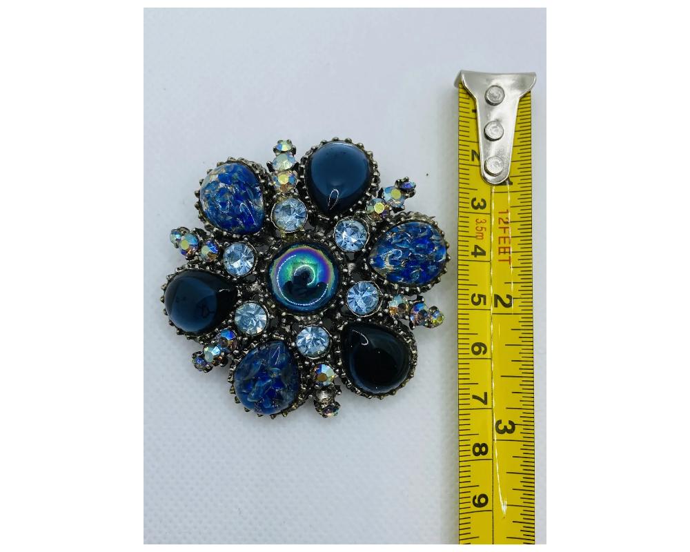 Vintage Costume Jewelry JELLY BELLY Rhinestone Brooch Pin Blue 5