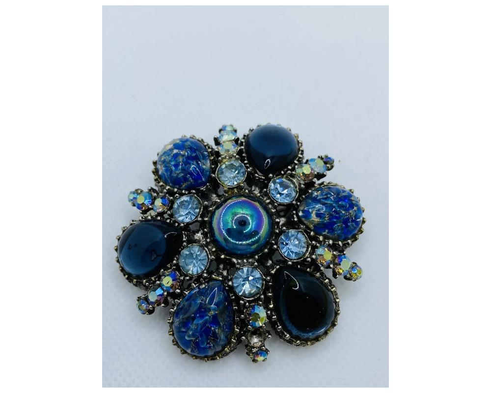 Vintage Costume Jewelry JELLY BELLY Rhinestone Brooch Pin Blue In Good Condition In New York, NY