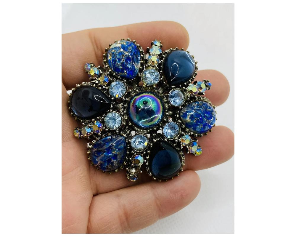 Women's Vintage Costume Jewelry JELLY BELLY Rhinestone Brooch Pin Blue