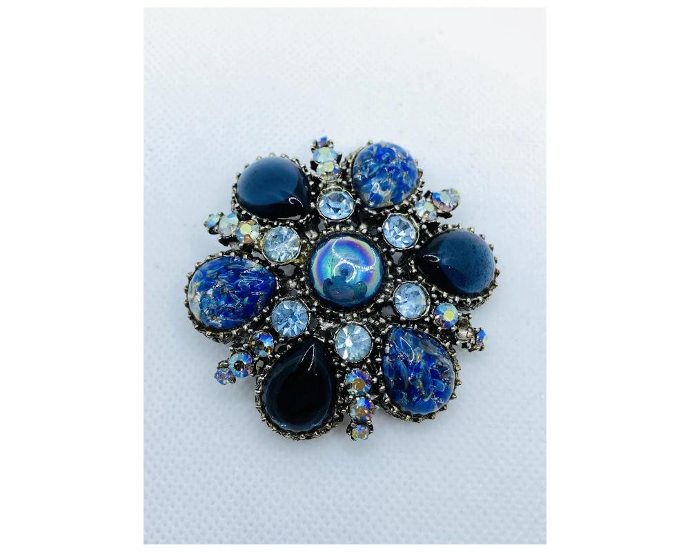Vintage Costume Jewelry JELLY BELLY Rhinestone Brooch Pin Blue 2
