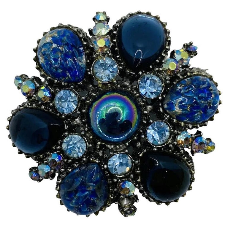 Vintage Costume Jewelry JELLY BELLY Rhinestone Brooch Pin Blue at 1stDibs