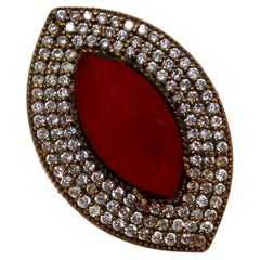 Vintage Costume Ruby & Rhinestone Brass Cocktail Ring