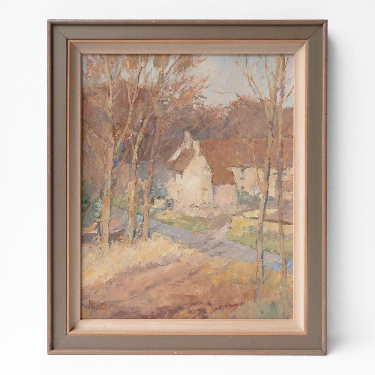 VINTAGE ORIGINAL OIL ON BOARD PAINTING BY ROY HEWISH (1929-2020)

A depiction of a view in the Cotswold hamlet of Petty France.

Painted in a confident and free manner, with impressionistic brushstrokes expertly capturing the light across the lane