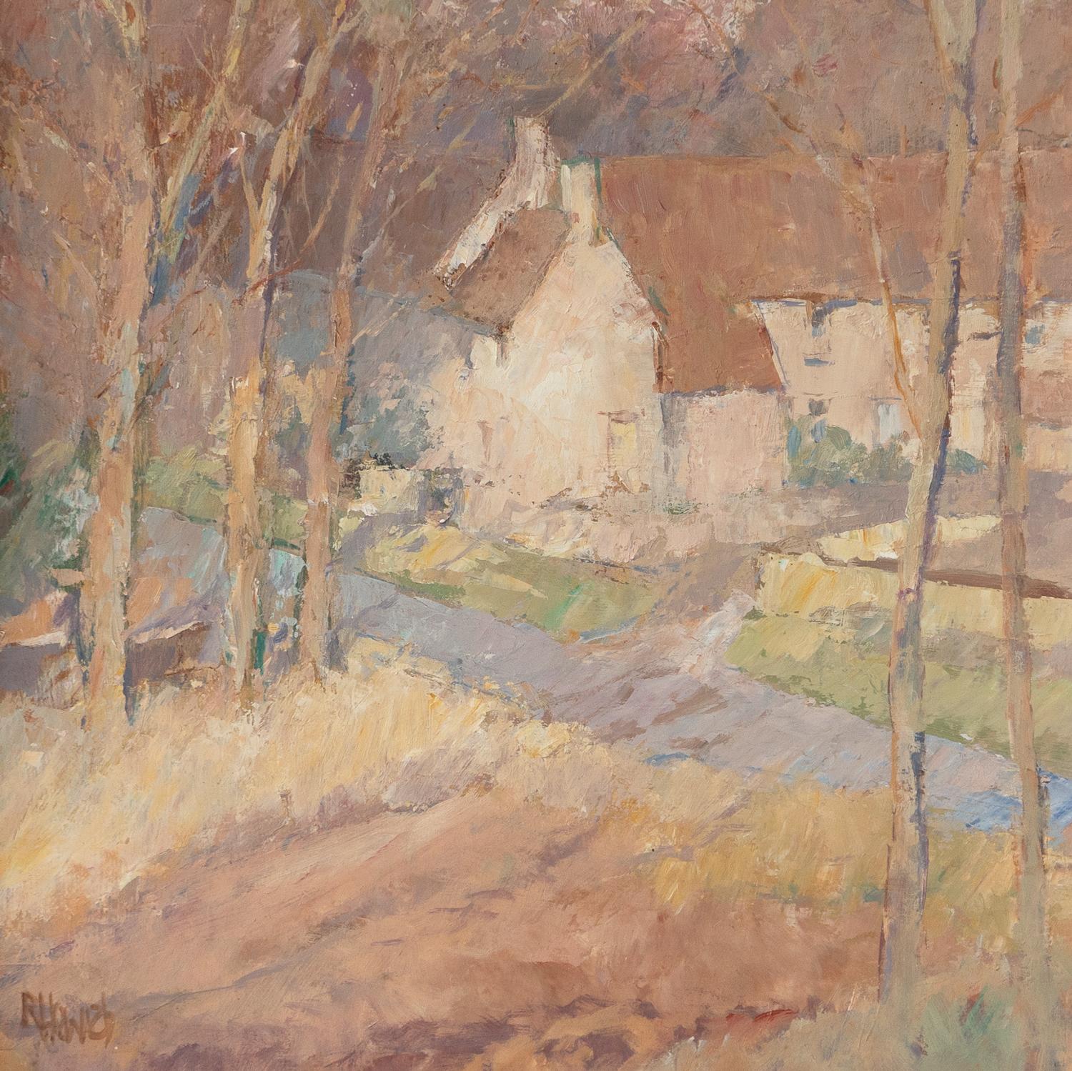 Hand-Painted Vintage Cotswold Landscape, 'Petty France' By Roy Hewish, Original Oil Painting For Sale