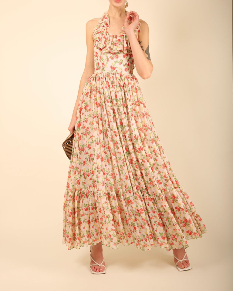 Retro 100% Cotton Garden Halter Dress B&W