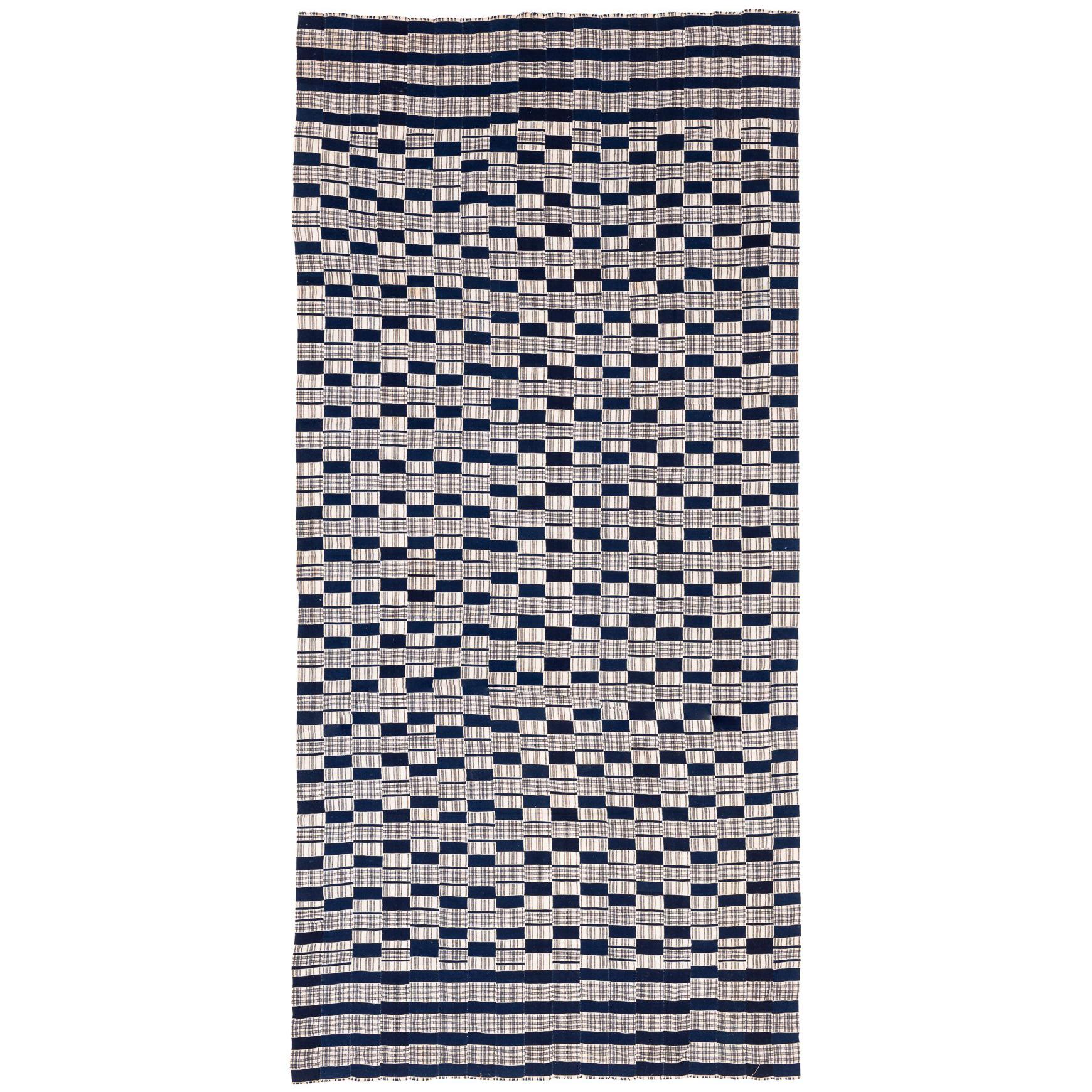 Vintage Cotton Blue and White Man's Blanket Wrap from West Africa