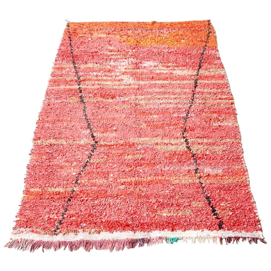 Vintage Cotton Boucherouite Rug in Burnt Tones of Red and Orange, Morocco, 1980s
