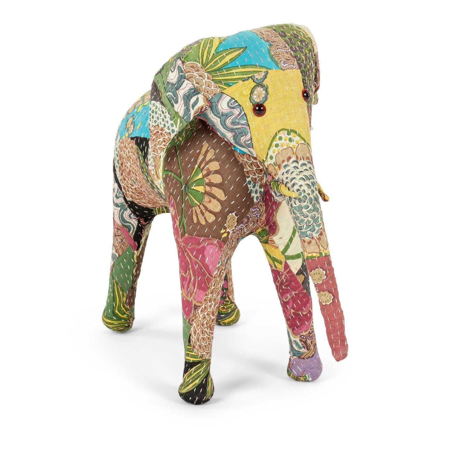 Folk Art Vintage Cotton Elephant Covered in Indian Textiles For Sale