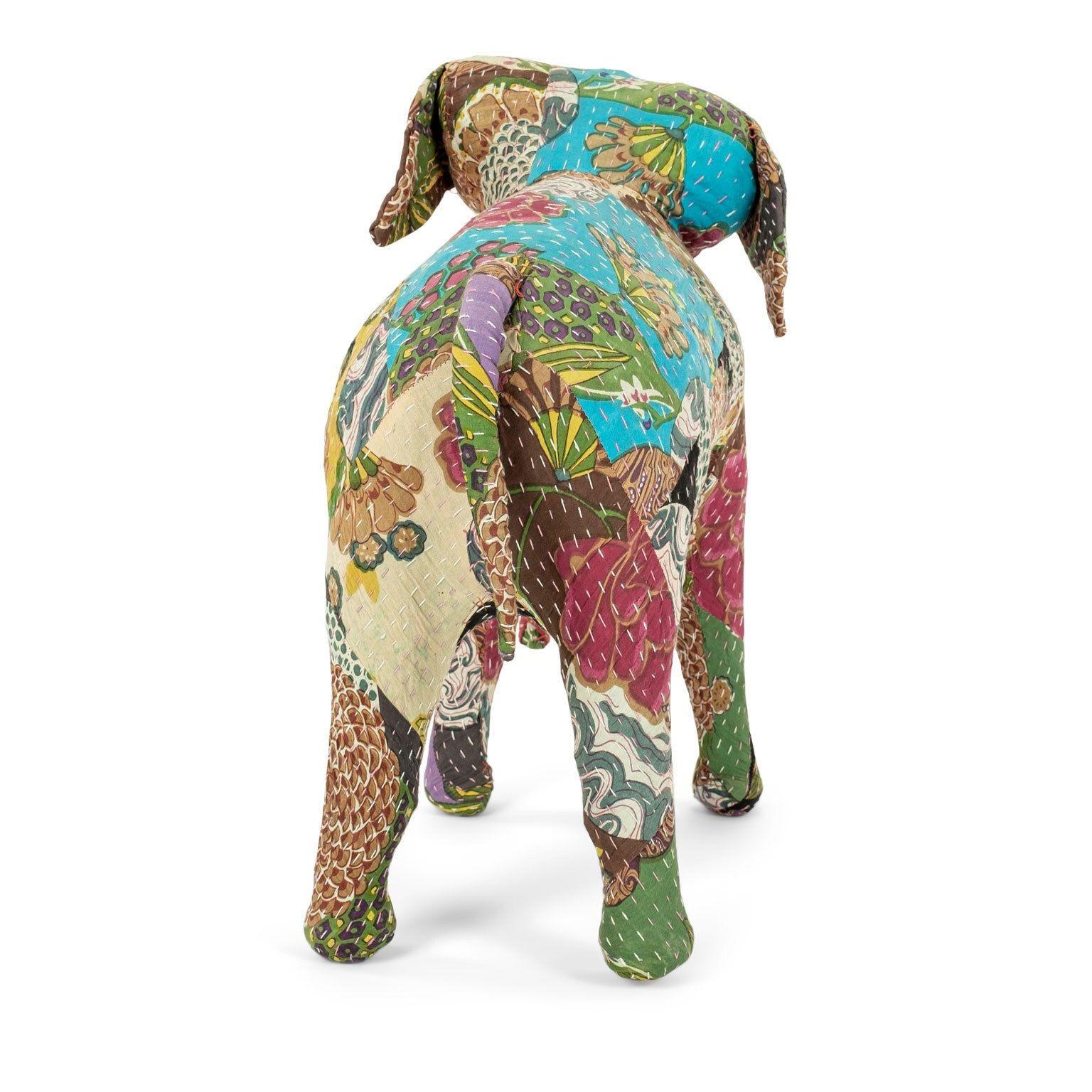 Vintage Cotton Elephant Covered in Indian Textiles For Sale 1