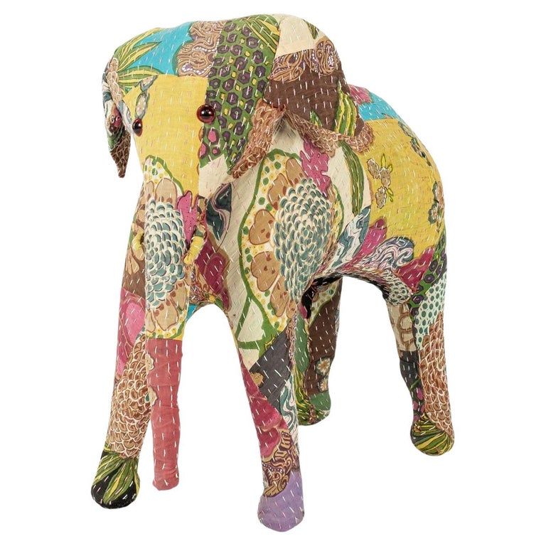 Vintage Cotton Elephant Covered in Indian Textiles For Sale at 1stDibs