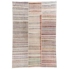 Tapis Kilim turc vintage en coton à rayures pastel, 9,8x14,3 Ft