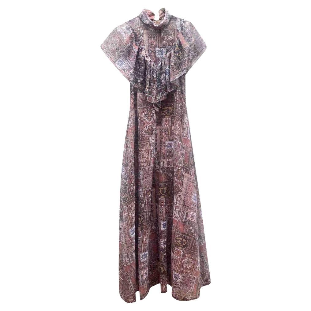 Vintage Cotton Maxi Dress in Brown For Sale