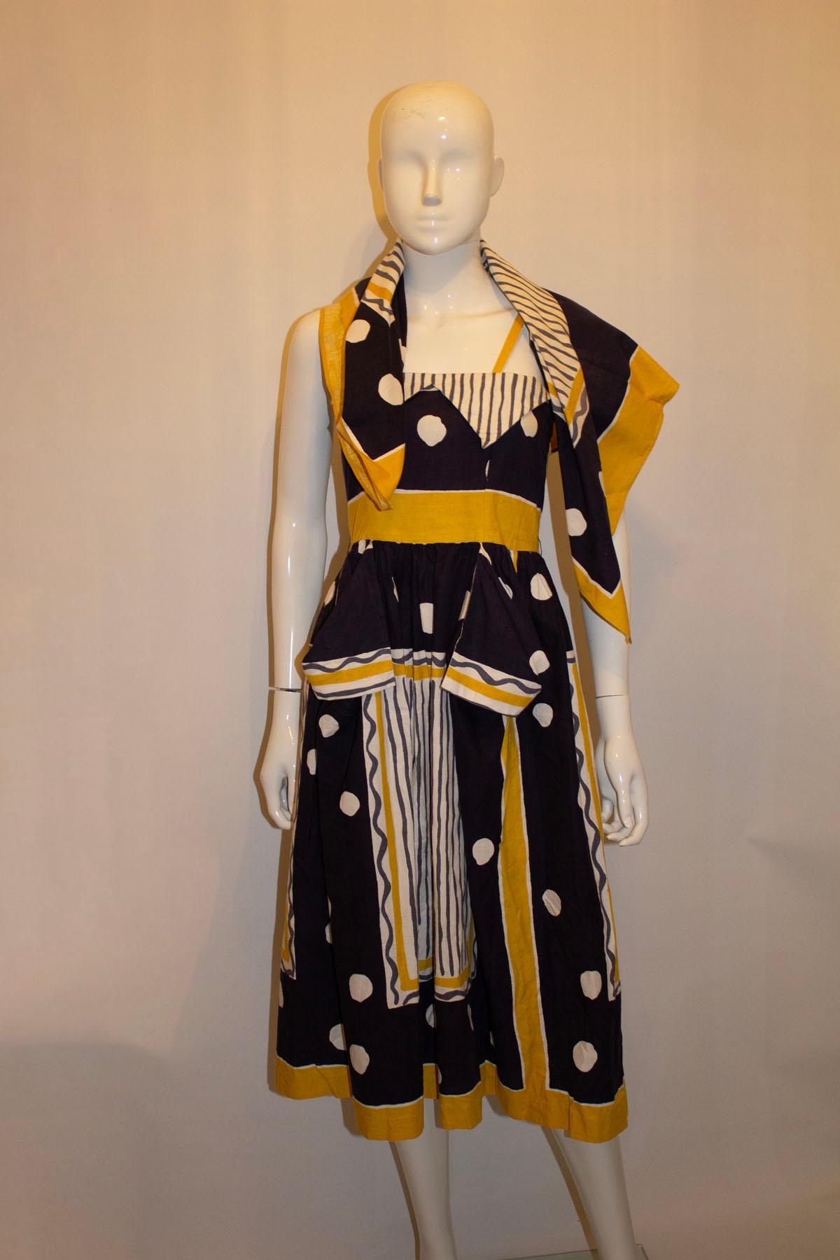 Vintage Cotton Sundress and Scarf by Sambo In Good Condition For Sale In London, GB
