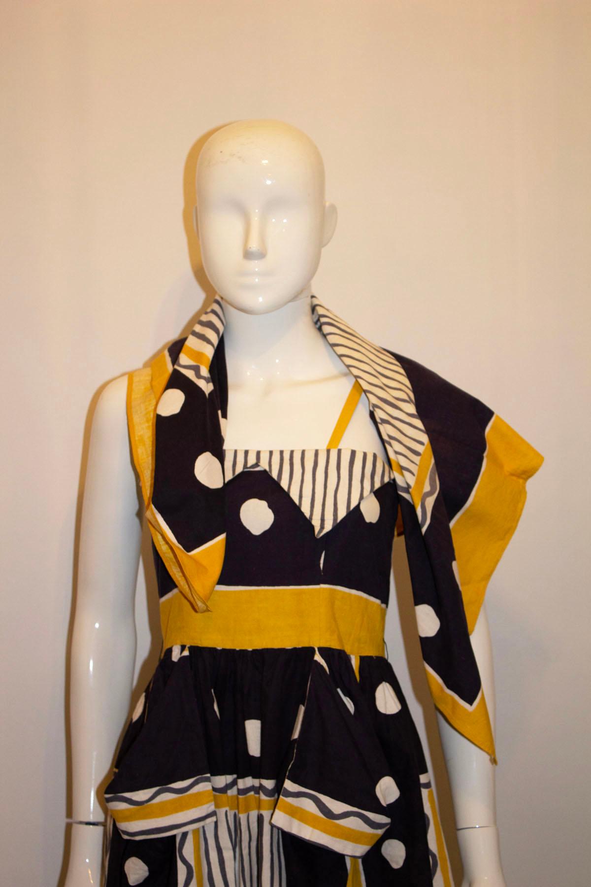 Women's Vintage Cotton Sundress and Scarf by Sambo For Sale