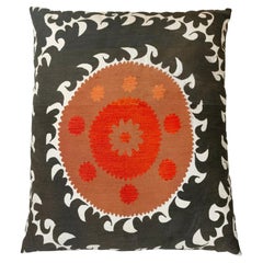 Vintage Cotton Suzani Embroidered Pillow Filled With Natural Feathers