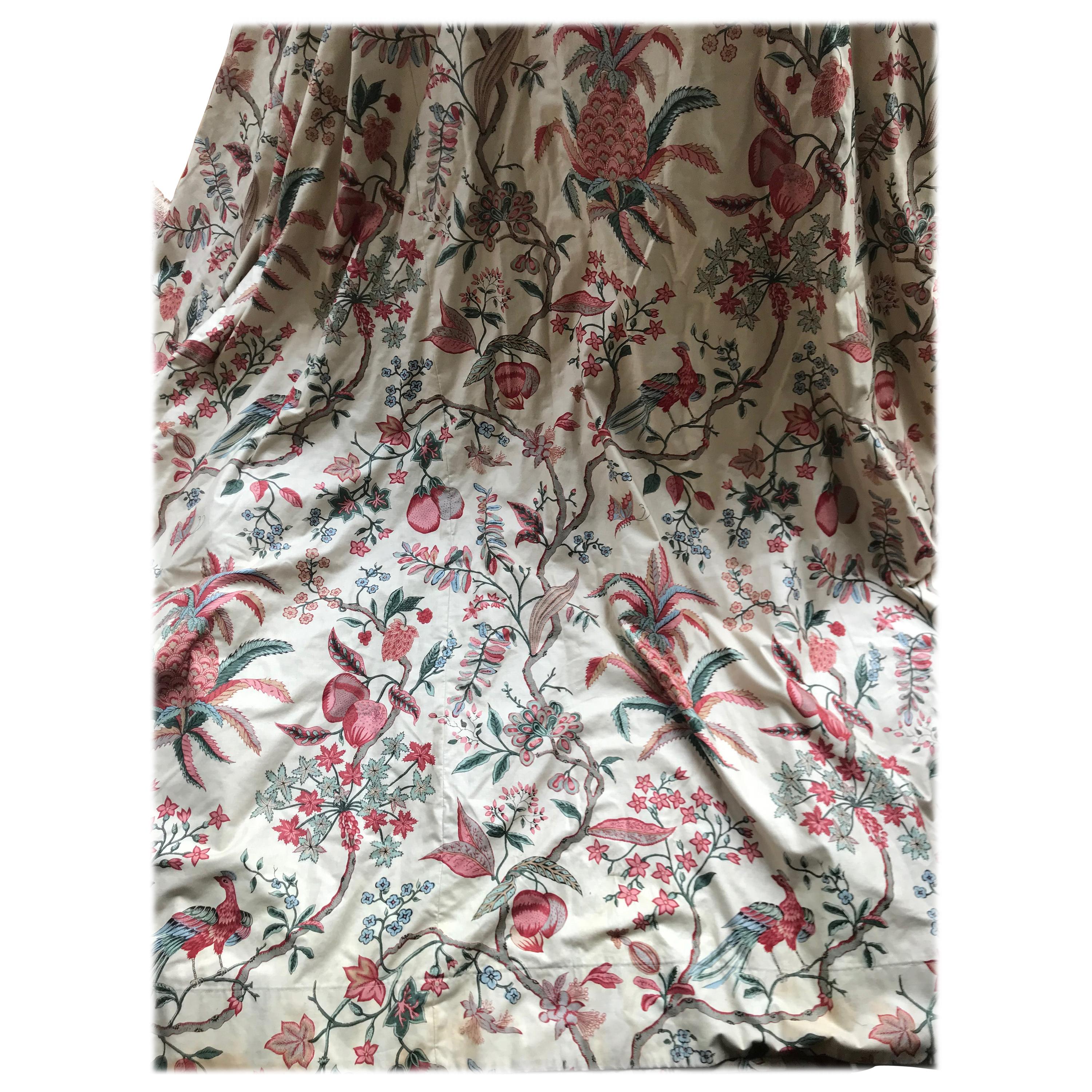 Vintage Cotton "Toile De Jouy Indiennes" Fabric in the Style of Oberkampf For Sale