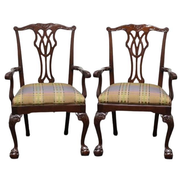 COUNCILL Mahogany Chippendale Ball in Claw Dining Armchairs - Pair