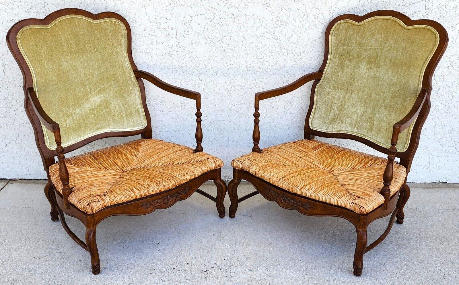 French Provincial Vintage Country French Armchairs Rush Seats, Set of 2