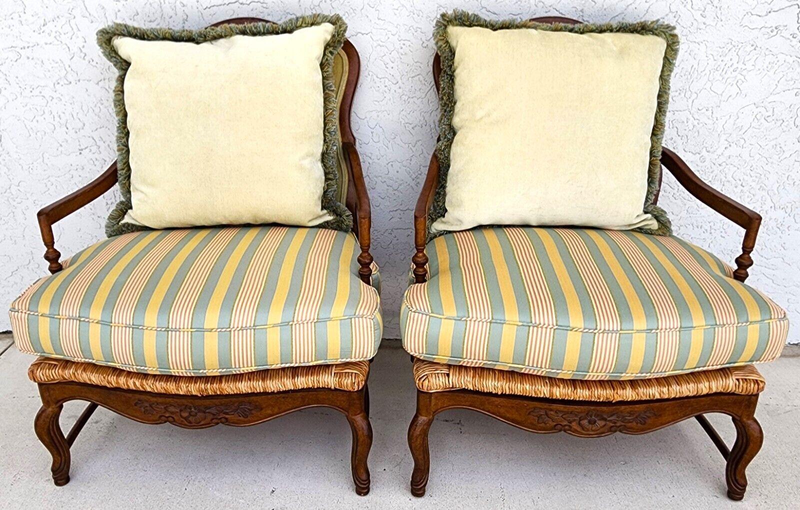 Vintage Country French Armchairs Rush Seats, Set of 2 In Good Condition In Lake Worth, FL