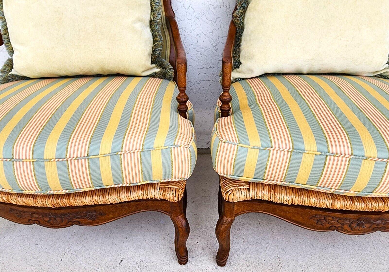 Cotton Vintage Country French Armchairs Rush Seats, Set of 2