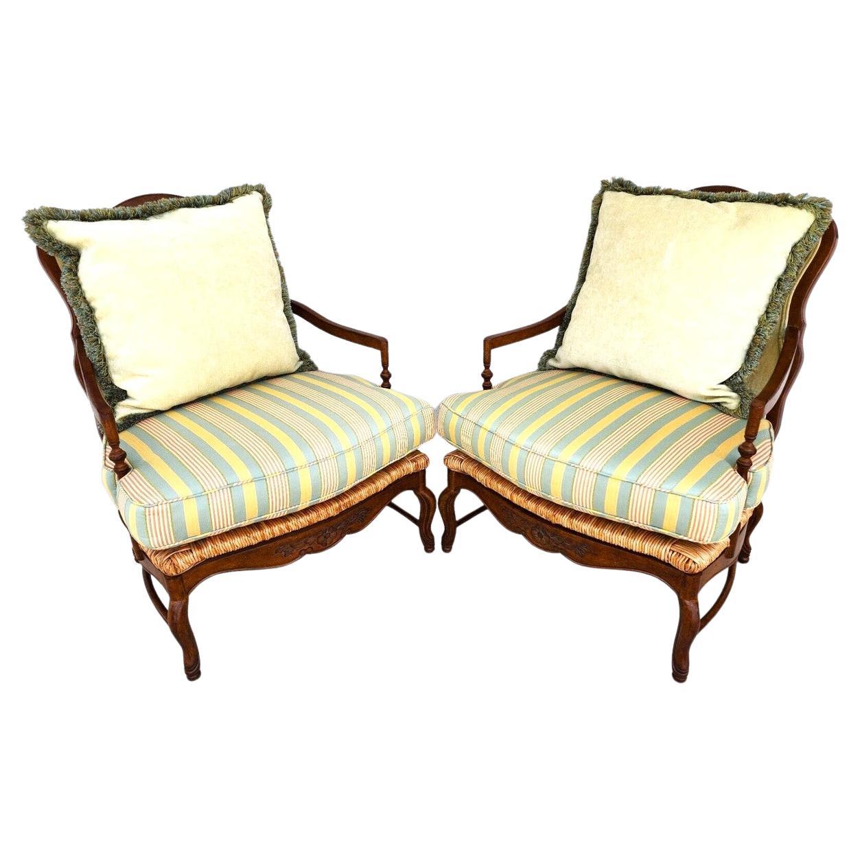 Vintage Country French Armchairs Rush Seats, Set of 2