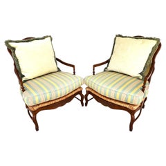 Vintage Country French Armchairs Rush Seats, Set of 2