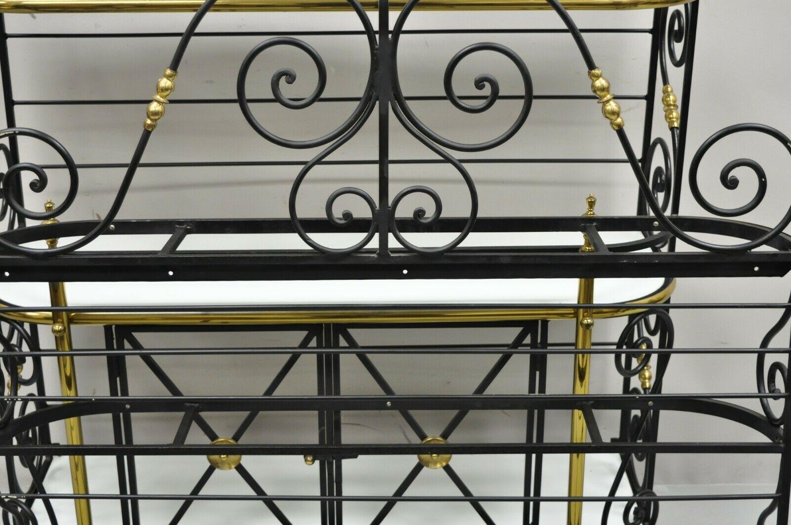 Vintage Country French Bakers Rack Wrought Iron and Brass, Wall Mount Cabinet 3