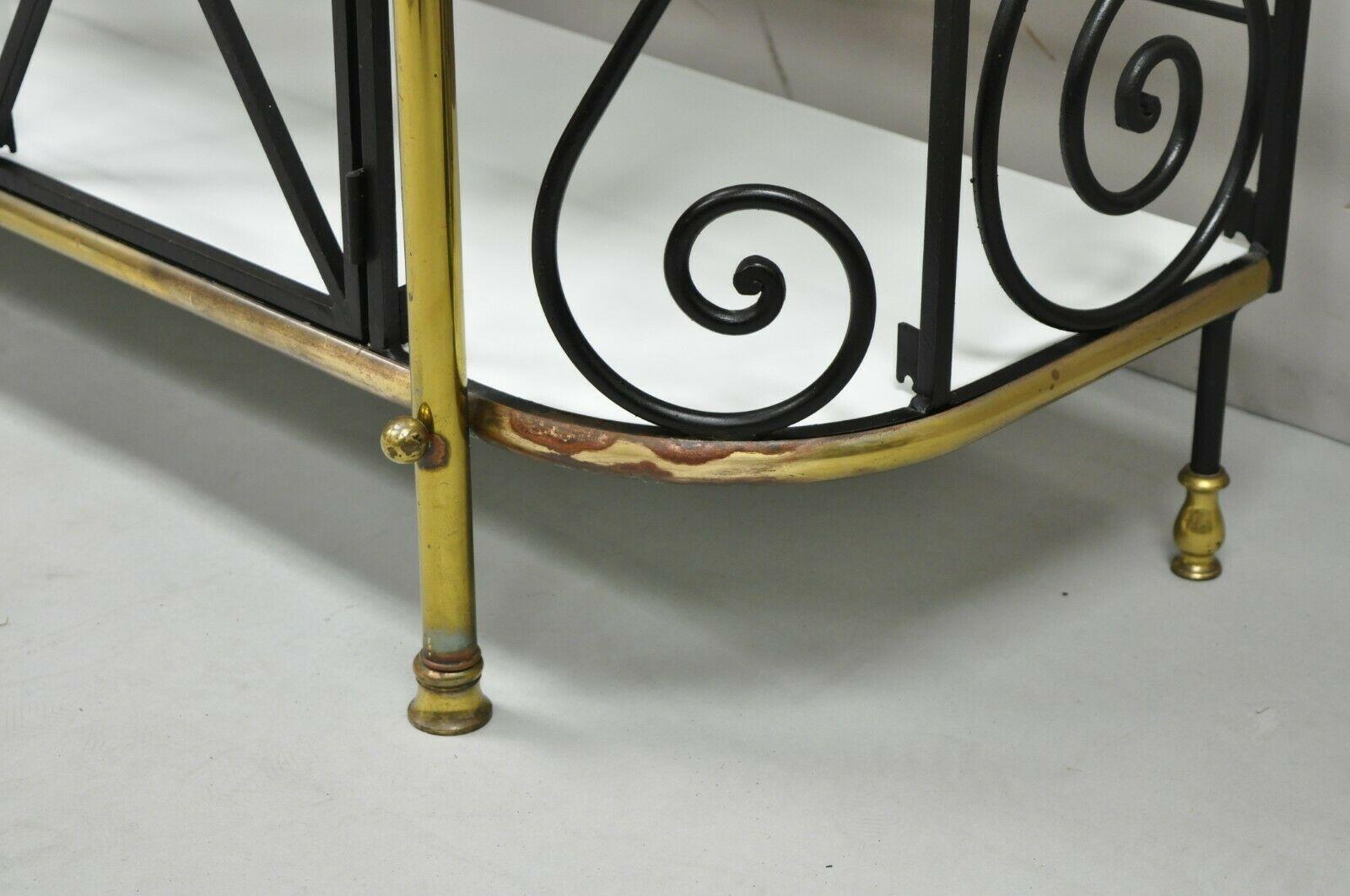 Vintage Country French Bakers Rack Wrought Iron and Brass, Wall Mount Cabinet In Good Condition In Philadelphia, PA