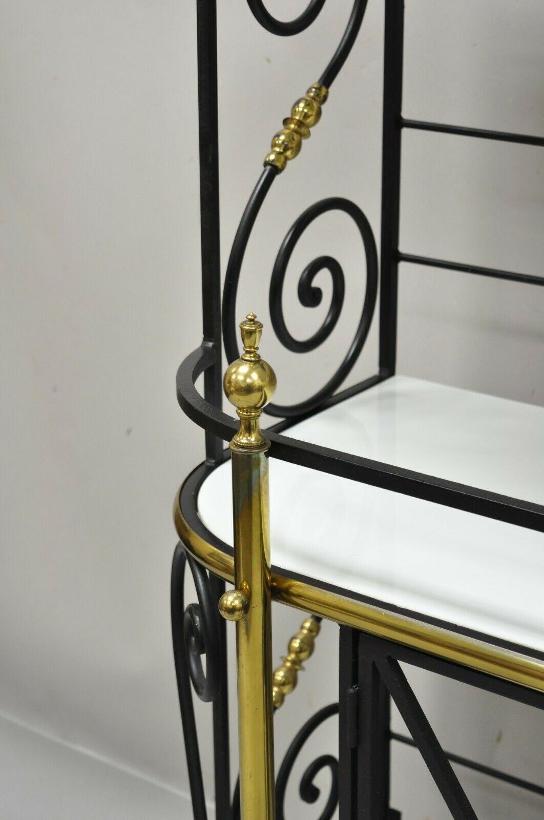 20th Century Vintage Country French Bakers Rack Wrought Iron and Brass, Wall Mount Cabinet