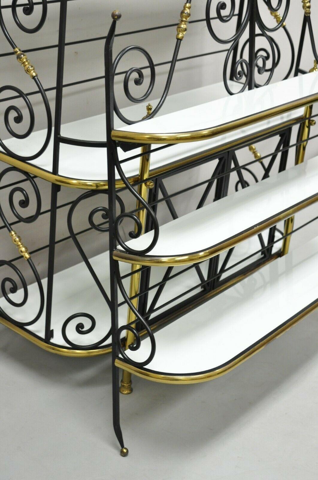 Vintage Country French Bakers Rack Wrought Iron and Brass, Wall Mount Cabinet 1