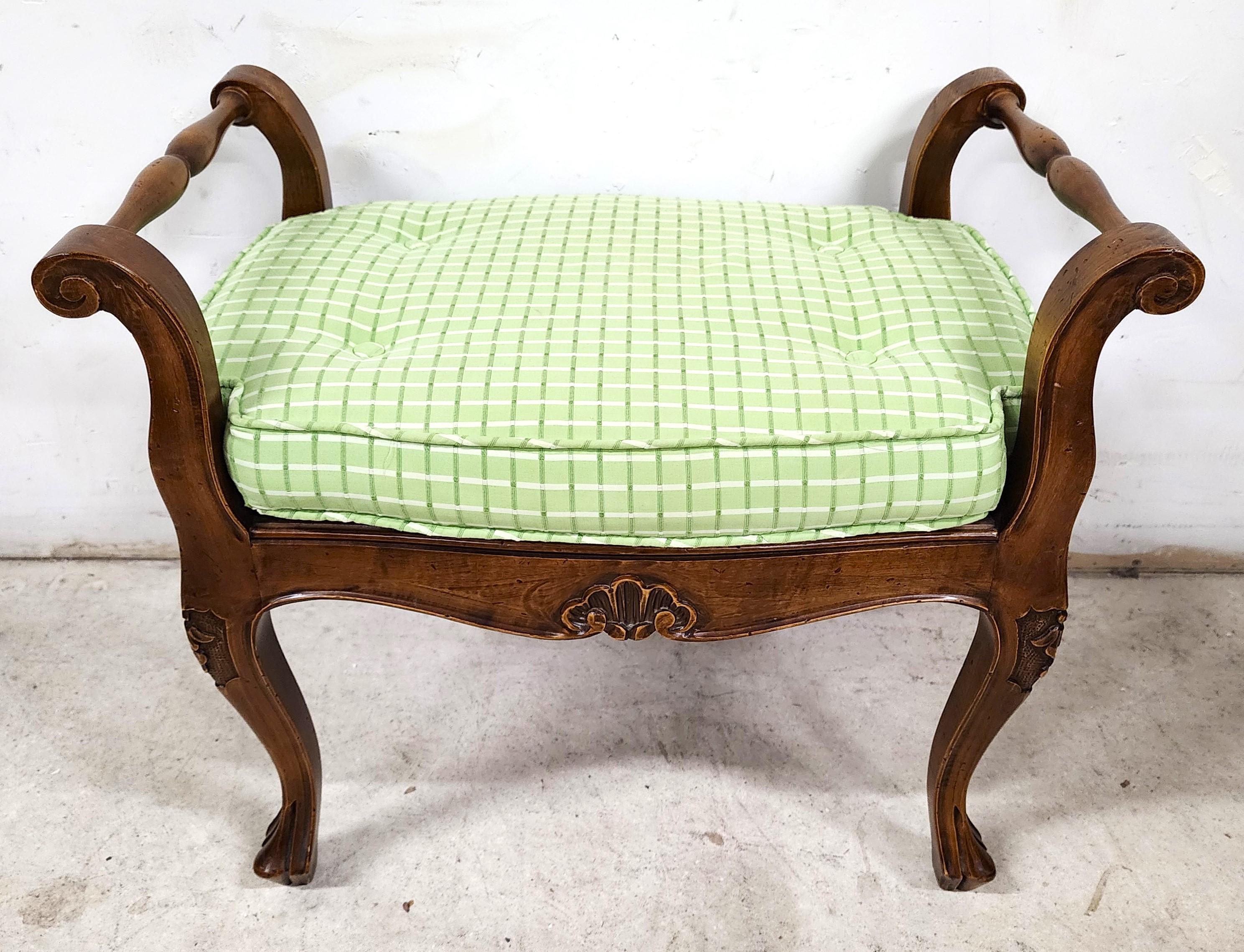For FULL item description click on CONTINUE READING at the bottom of this page.

Offering One Of Our Recent Palm Beach Estate Fine Furniture Acquisitions Of A 
Vintage Country French Bench With Cane Seat and Reversible Cushion
(We had 2 of these