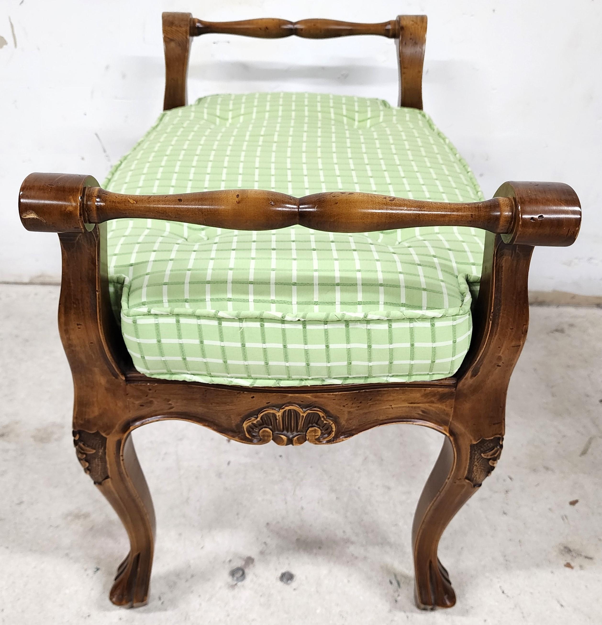 Late 20th Century Vintage Country French Bench with Cane Sea Reversible Cushion