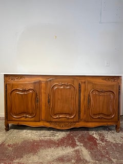 Vintage French Buffet with Walnut & Marble Top, Louis XV Style